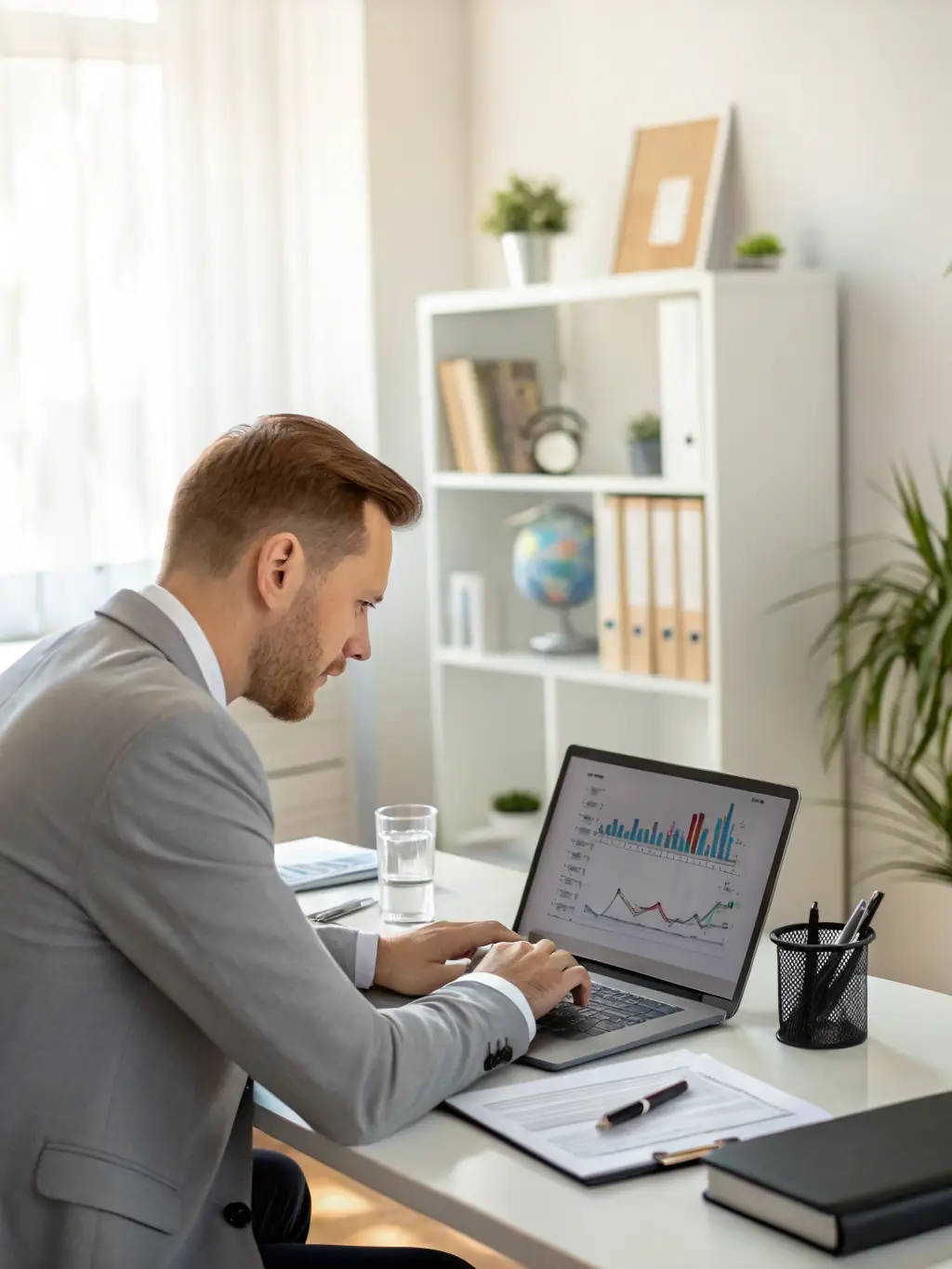 A consultant is analyzing data and providing insights to a client, helping them make data-driven decisions and improve business performance.
