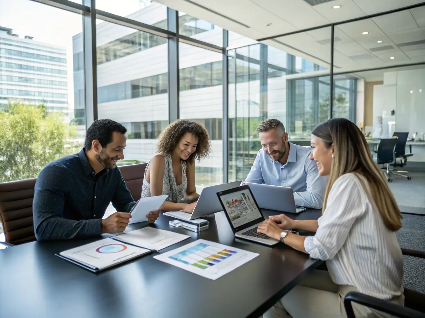 An image showcasing a team brainstorming digital strategies in a modern office environment, representing THRYONIXTECH LTD's Digital Transformation Consulting services.
